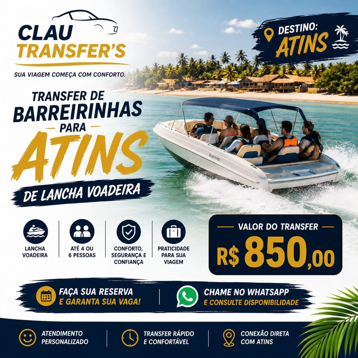 Transfer de lancha voadeira de Barreirinhas para Atins